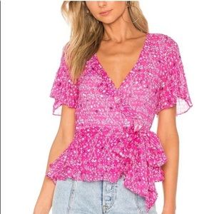 Tanya Taylor Pink Silk Ruffle Blouse